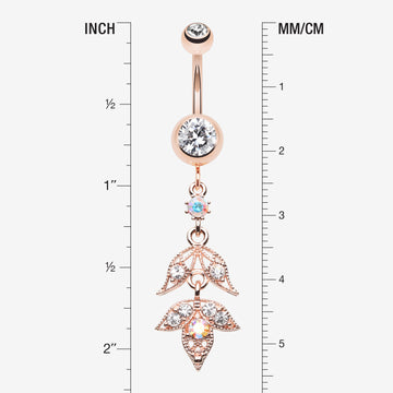 Detail View 1 of Rose Gold Divine Zen Floral Leaf Belly Button Ring-Clear Gem